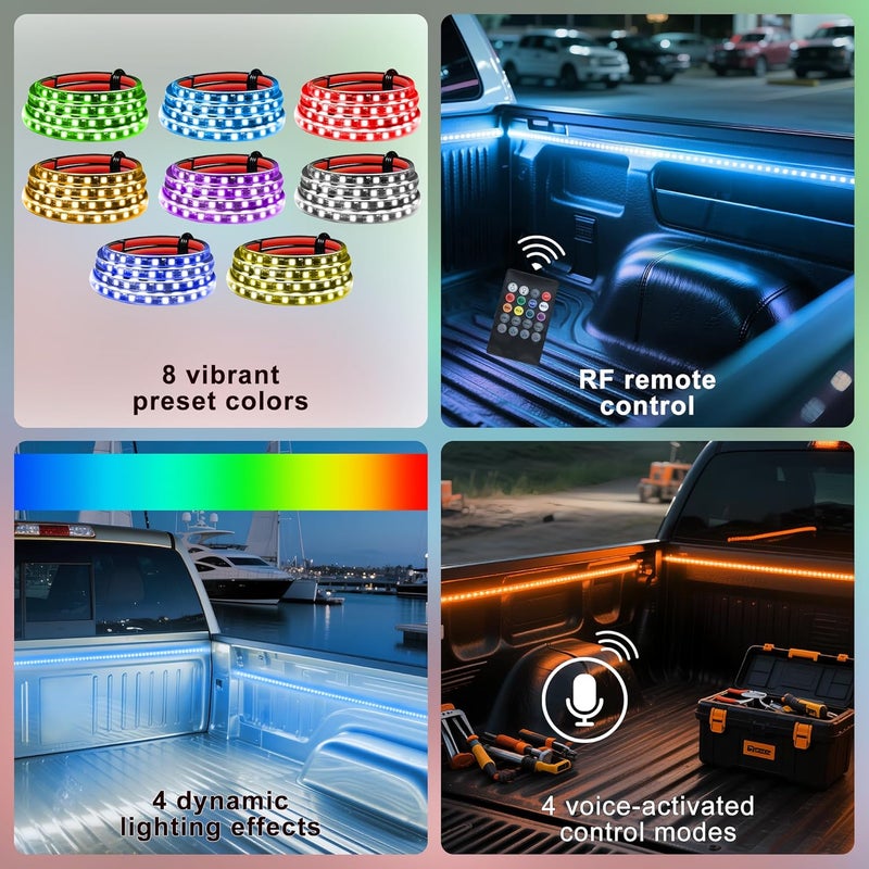 Ligrel 2PCS 60" RGB Truck Bed Light Strip Kit Remote Controlled Color Changing LED Bars with Music Sync, IP67 Waterproof for Pickup Trucks, SUVs, RVs/Boats - Image 2